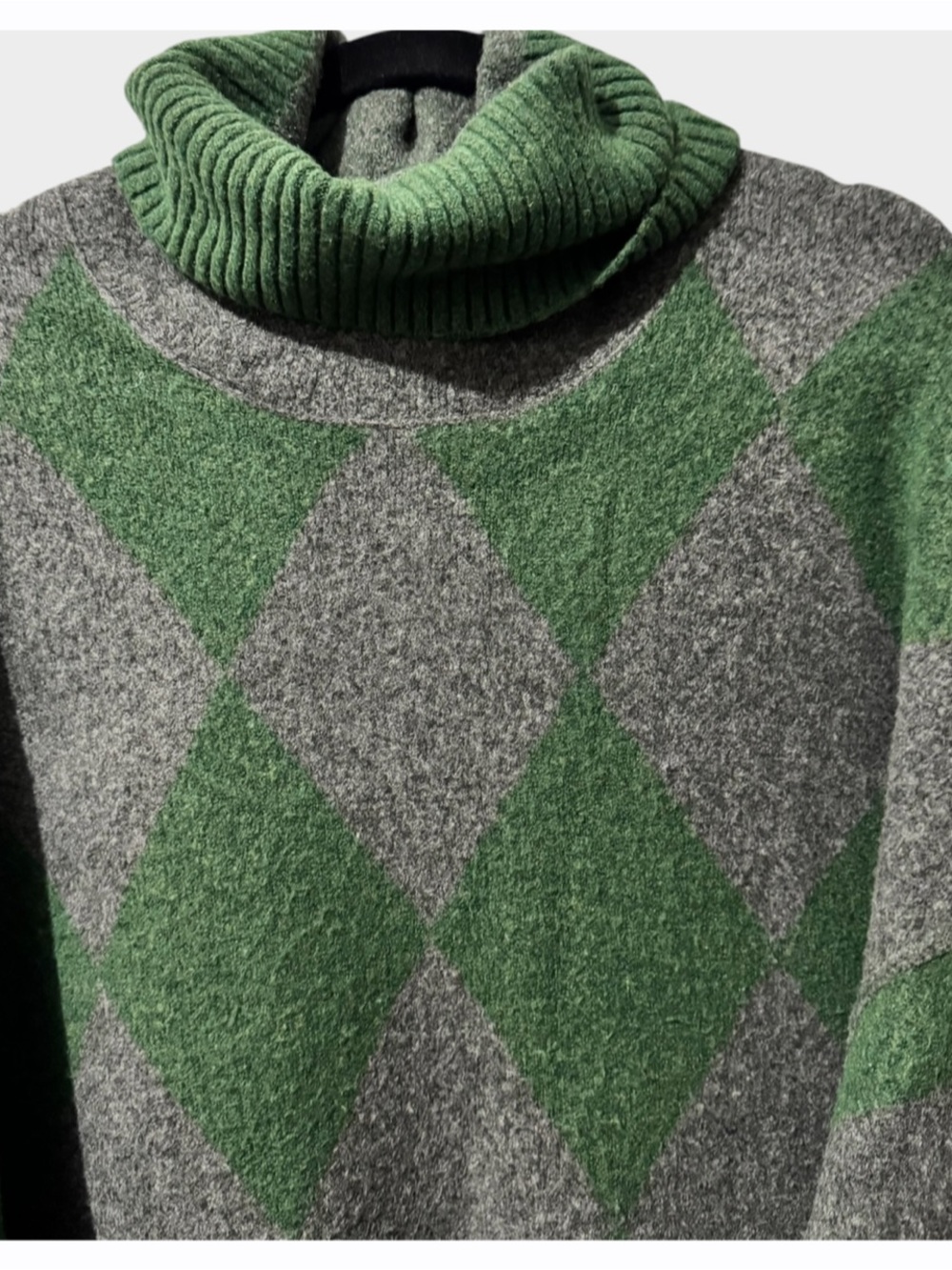 Free People Harley Oversized Argyle Cowl Neck Sweater Green Gray Women’s M - Picture 5 of 9
